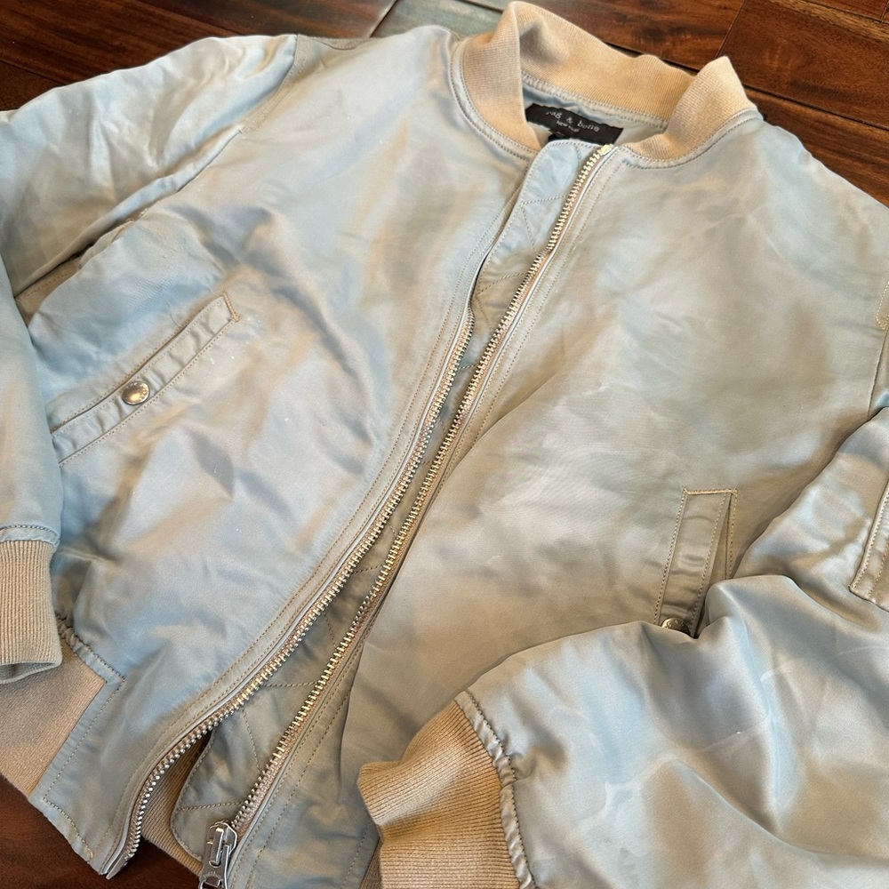 Rare Rag & Bone Manston Bomber Jacket in light iridescent blue size small - Picture 3 of 6